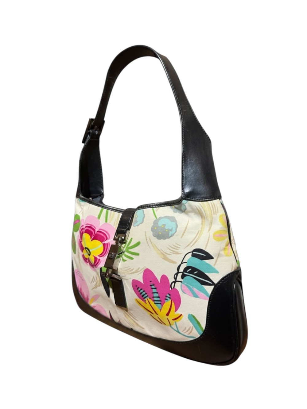 Gucci Tom Ford Multicolor Floral Print & Black Leather Jackie Hobo Shoulder Bag - Picture 3 of 16